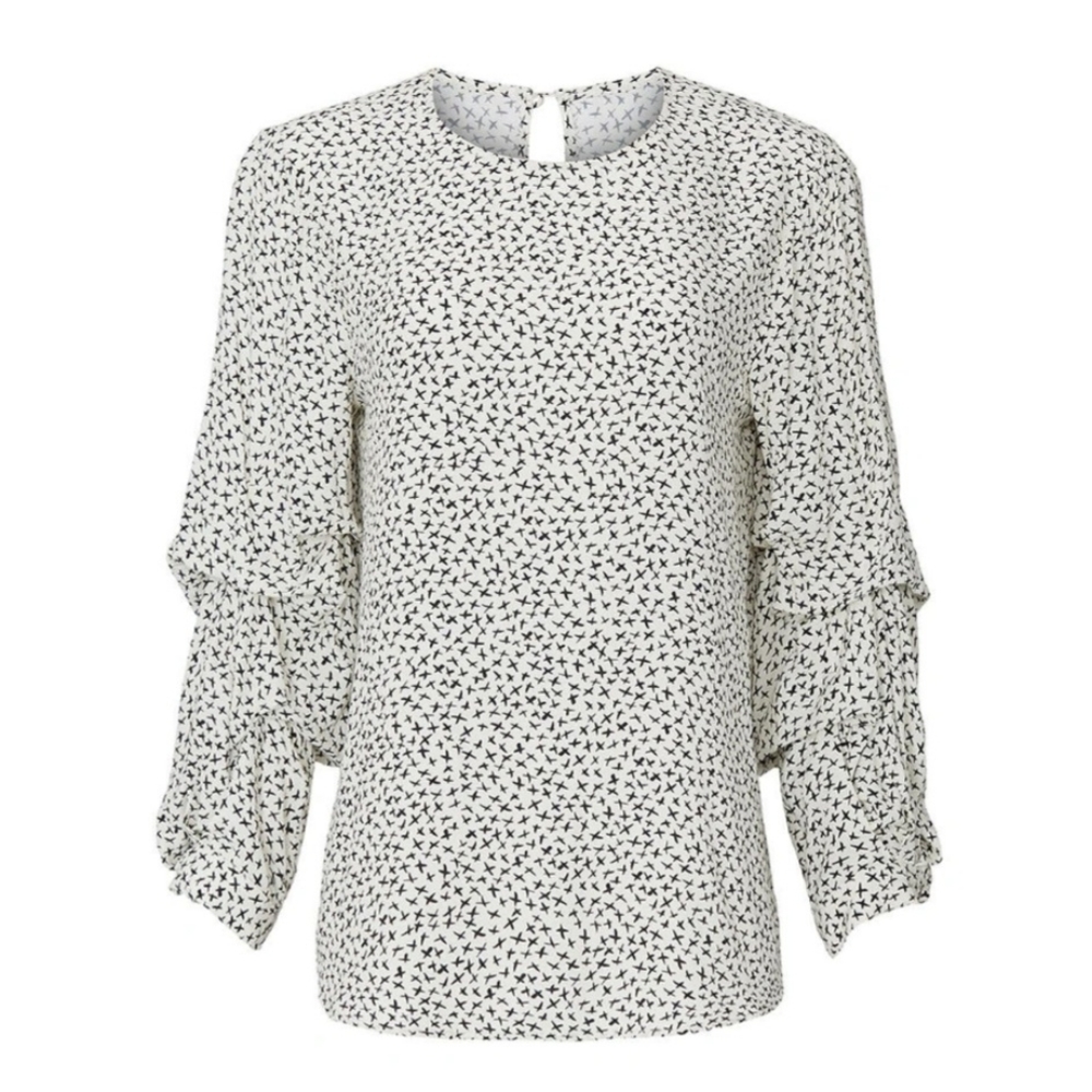 🧵 Fifteen Twenty White & Black Printed Ruched Sleeve Top, Sz XS
